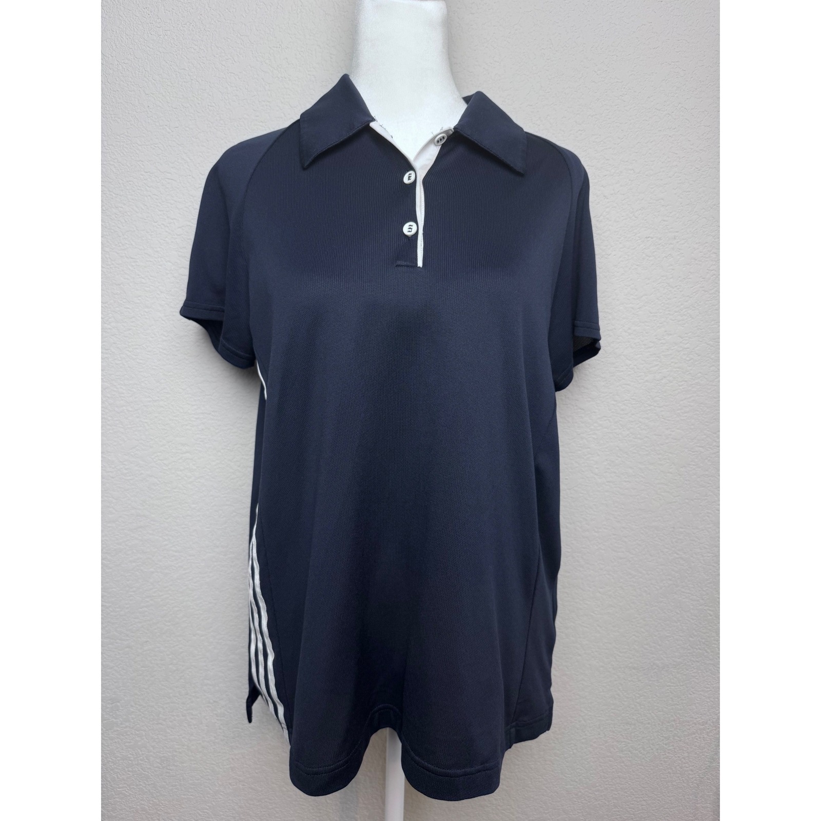 Adidas Golf Women's Climacool Polo Shirt Navy Blue 3-Stripe6 Large Lightweight
